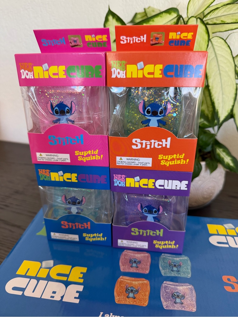 Stitch Nice Cube Squishy Set — Pink, green, Blue, Purple